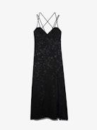 Rohal Silk Jacquard Dress - Women’s long black silk lingerie-style dress with jacquard stars, diamanté-embellished crossover straps and lace hem.