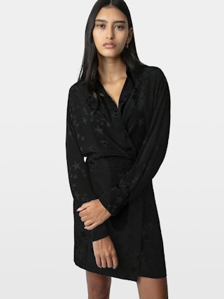 Dress Ravy Silk - Short silk dress in star jacquard.