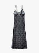 Ryzig Dress - Long sheer black lingerie-style dress with thin straps, floral lace and wings.