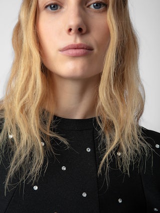 Robe Racia - Robe courte en crêpe à strass, manches ballons.