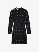 Racia Dress - Short black crepe dress with diamanté, balloon sleeves and cut-out on back.