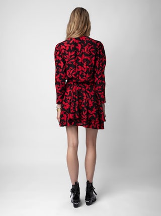 Robe Rogers - Robe courte noire imprimé fleuri à jupe plissée.