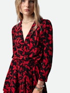 Rogers Dress - Women’s short black floral-print dress with pleated skirt.