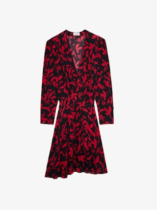 Robe Rogers - Robe courte noire imprimé fleuri à jupe plissée.