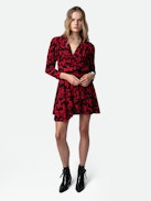 Rogers Dress - Women’s short black floral-print dress with pleated skirt.