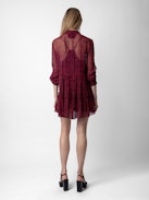 Razyele Dress - Short black sheer dress with button fastening, elasticated skirt and Crush print.