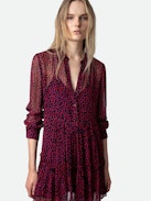 Razyele Dress - Short black sheer dress with button fastening, elasticated skirt and Crush print.