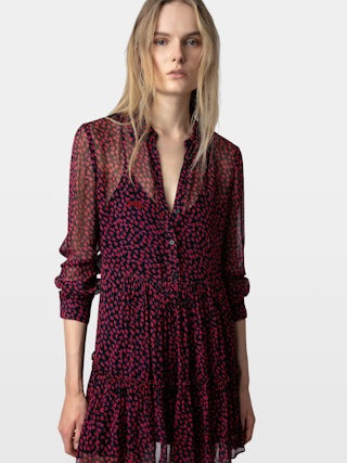 Dress Razyele - Short sheer dress with Crush print.