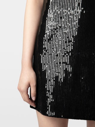 Rashu Sequin Dress - Short dress with sequins, plunging V-neckline and short sleeves.