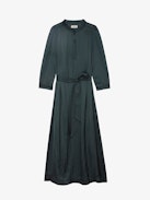 Ritchil Satin Dress - Black satin long dress with 3/4-length sleeves and tie at the waist.