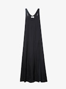 Rarys Satin Dress - Black satin long dress, split on the skirt and cutaway shoulders.