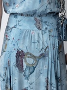Rolanys Silk Dress - Women’s blue silk lingerie-style long dress with print and lace shoulders.