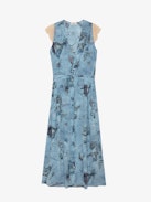 Rolanys Silk Dress - Women’s blue silk lingerie-style long dress with print and lace shoulders.