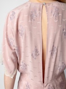 Rey Silk Jacquard Dress - Pink silk lingerie-style midi dress with jacquard wings, diamanté, lace and seam at the back.