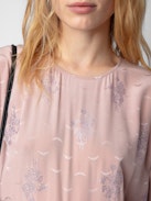 Rey Silk Jacquard Dress - Pink silk lingerie-style midi dress with jacquard wings, diamanté, lace and seam at the back.