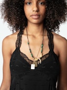 Robe Rif Wings Soie Jacquard - Robe longue esprit lingerie en soie noire à jacquard ailes, dos nageur plongeant et bords en dentelle.