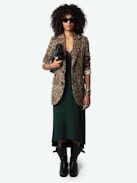 Risty Wings Silk Jacquard Dress - Dark green silk lingerie-style maxi dress with jacquard wings, thin straps and lace-trimmed neckline.