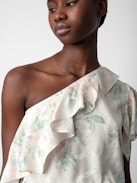 Robbie Dress - Women's ivory one shouldered dress with floral print.