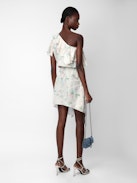 Robbie Dress - Women's ivory one shouldered dress with floral print.