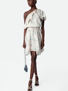 Robbie Dress - Women's ivory one shouldered dress with floral print.