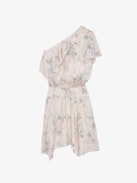 Robbie Dress - Women's ivory one shouldered dress with floral print.