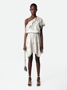 Robbie Dress - Women's ivory one shouldered dress with floral print.