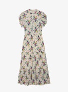 Abito Razy - Abito lungo ecru con stampa Soft Bouquet, maniche corte con spacco e gonna arricciata.
