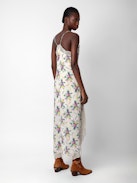 Ristyl Dress - Pale pink lingerie-style long dress with Soft Bouquet print, straps and lace trim.