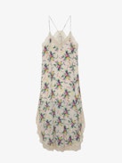 Ristyl Dress - Pale pink lingerie-style long dress with Soft Bouquet print, straps and lace trim.