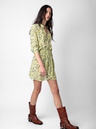 Rinka Dress - Women's yellow floral print dress.