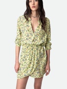 Rinka Dress - Women's yellow floral print dress.