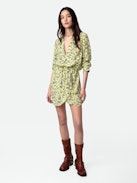 Rinka Dress - Women's yellow floral print dress.