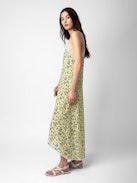 Risty Dress - Women’s long yellow floral-print silk dress.