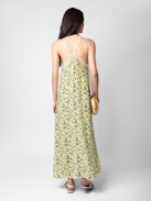 Risty Dress - Women’s long yellow floral-print silk dress.