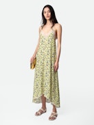 Risty Dress - Women’s long yellow floral-print silk dress.