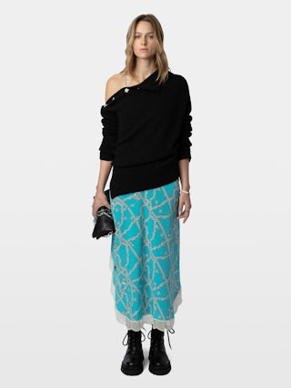 Ristyl 100% Silk Dress - Long lingerie-inspired silk dress with ZV chain motifs, straps and lace edges.