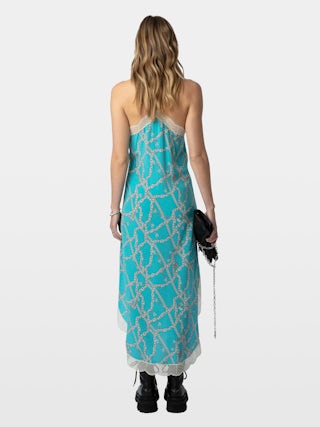 Ristyl 100% Silk Dress - Long lingerie-inspired silk dress with ZV chain motifs, straps and lace edges.