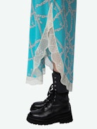 Ristyl Silk Dress - Blue lingerie-style silk maxi dress with ZV chain motifs and lace straps and trims.