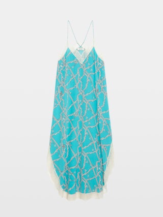 Ristyl 100% Silk Dress - Long lingerie-inspired silk dress with ZV chain motifs, straps and lace edges.