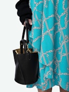 Randall Silk Dress - Blue silk midi dress with ZV chain print, short raglan sleeves and skirt with ruffled asymmetrical panel.