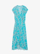 Randall Silk Dress - Blue silk midi dress with ZV chain print, short raglan sleeves and skirt with ruffled asymmetrical panel.