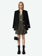 Randy Dress - Sheer black long-sleeved minidress with sequins, button fastening, ruffles and slip.