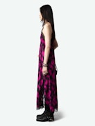 Ristyl Dress - Pink and black floral maxi dress with floral x-ray print, straps, and lace trim.