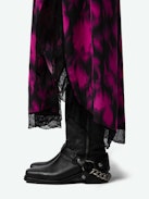 Ristyl Dress - Pink and black floral maxi dress with floral x-ray print, straps, and lace trim.