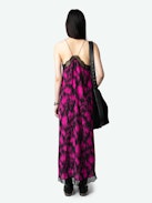 Ristyl Dress - Pink and black floral maxi dress with floral x-ray print, straps, and lace trim.