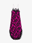 Ristyl Dress - Pink and black floral maxi dress with floral x-ray print, straps, and lace trim.