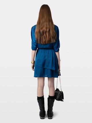 Rogers Satin Dress - Short dress in Japanese satin with 7/8 sleeves and asymmetric draped skirt.