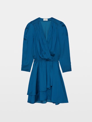 Rogers Satin Dress - Short dress in Japanese satin with 7/8 sleeves and asymmetric draped skirt.