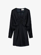 Vestido Rooth de Satén - Vestido corto de satén con escote de pico, con efecto drapeado y manga larga estilo murciélago.