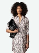 Rais Silk Dress - Short shirt dress in ecru silk twill with leopard and chain print and button fastening.